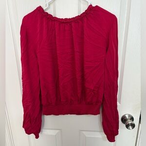 Cloth & Stone Berry Red Smocked Waist Long Sleeve Top